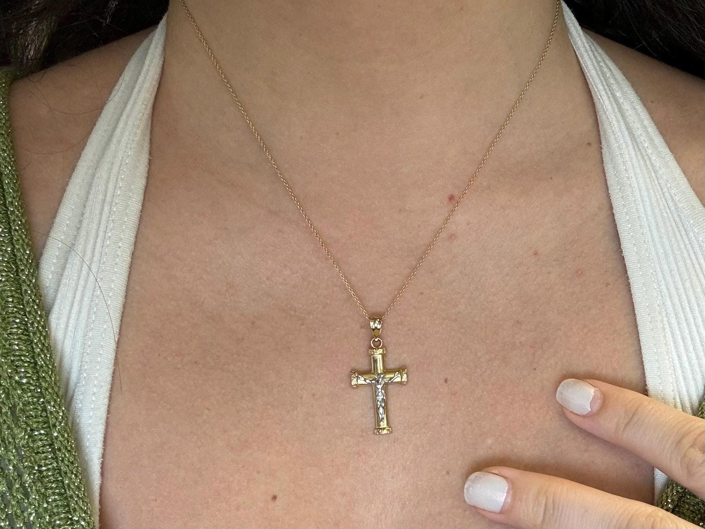 14K Solid Yellow Gold Cross Necklace Jesus Christ Pendant Giant Elegant Christian Gift for her Chritian Gift for Wife Christmas Gift