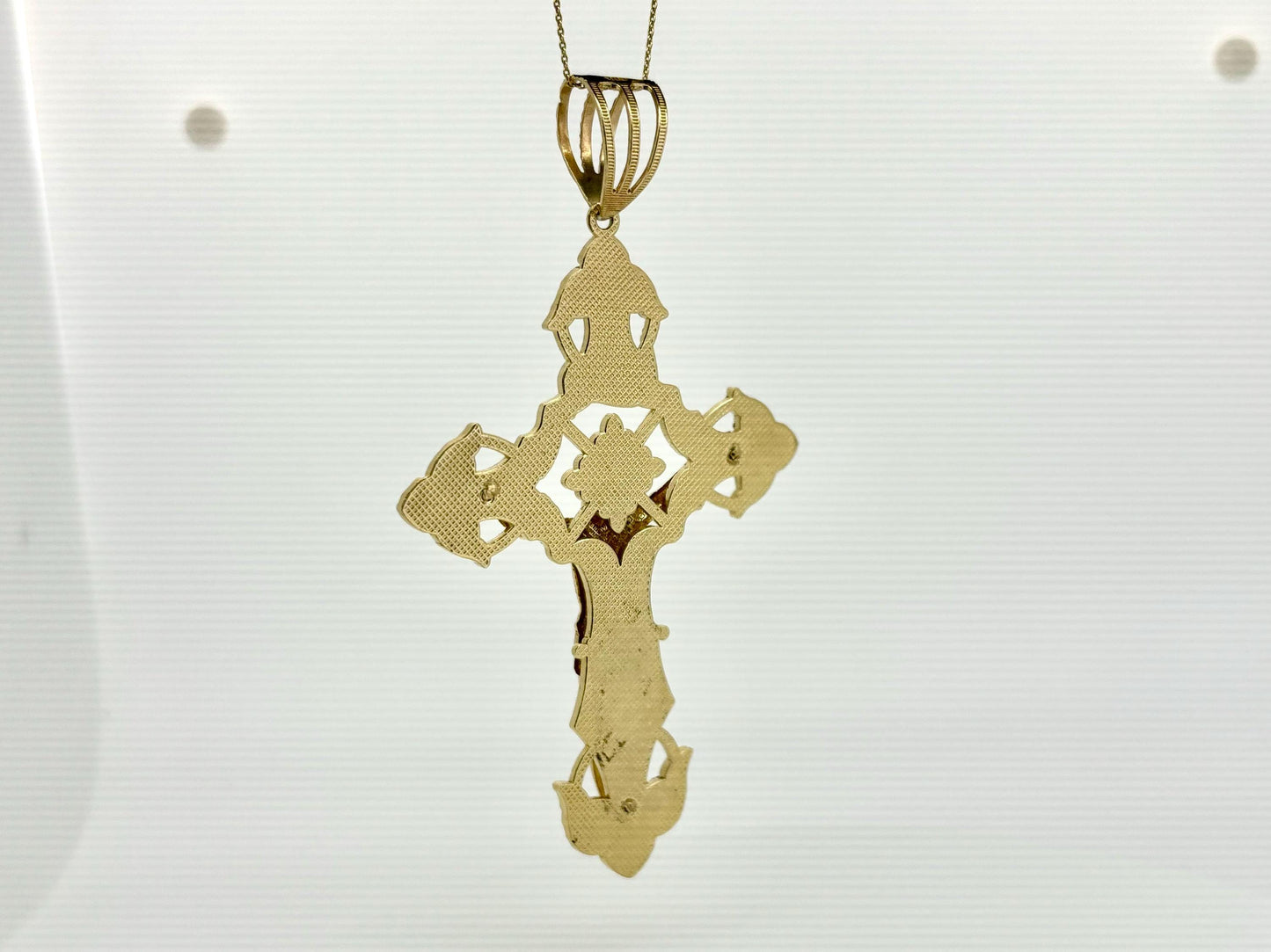 14K Solid Yellow Gold Cross Necklace Jesus Christ Pendant Giant Elegant Christian Gift for her Chritian Gift for Wife Christmas Gift