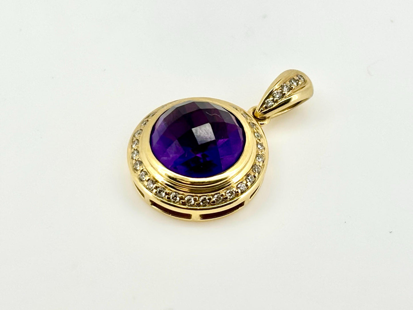 14K Yellow Gold Amethyst Pendant with Diamonds | Purple Jewelry | February birthstone | Gift for her birthday, anniversary Gold Necklace