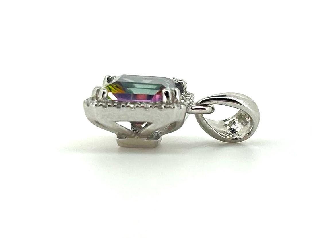 Mystic Topaz Diamond Pendant 14K White Gold 1.28 Carat - Rainbow Necklace, Dainty Necklace Charm , Birthday Gift for Her Gift For Mom