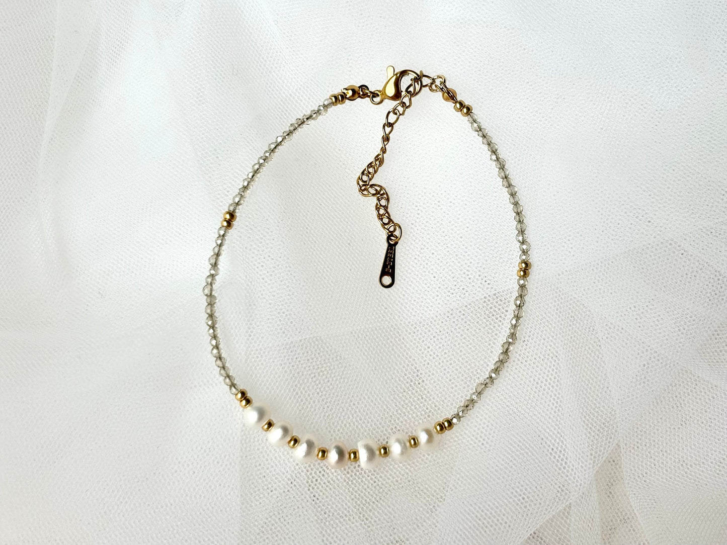 Healing Crystal Birthstone April Bracelet Genuine Freshwater Whitew Pearl Rainbow Quartz Bracelet Adjustable Tarnish Free Gift For Her