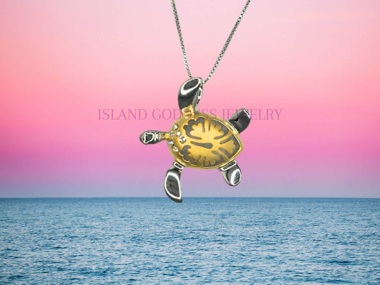 Hawaiian Turtle Necklace, Hibiscus Necklace,14K Gold-Plated 925 Sterling Silver Tarnish Free Sparkly Flower Necklace with Chain Gift for Her