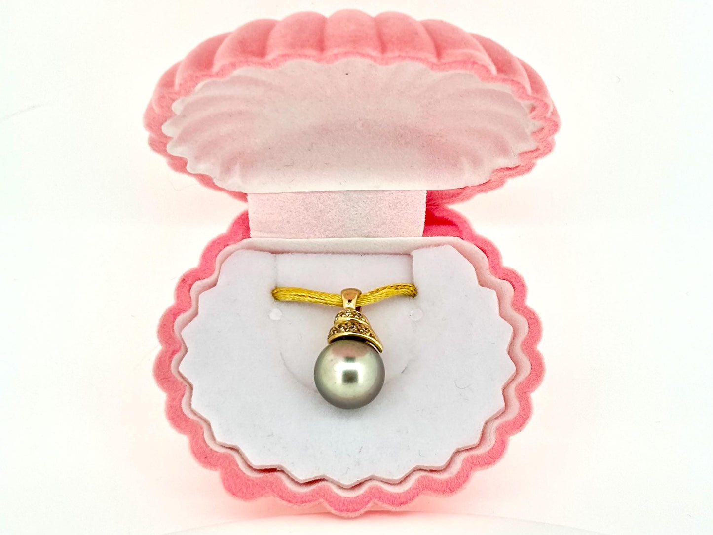 Genuine Natural Tahitian Pearl Necklace Black Pearl Pendant with 14K Gold Diamond Necklace Birthday Gift for Her Diamond Pendant