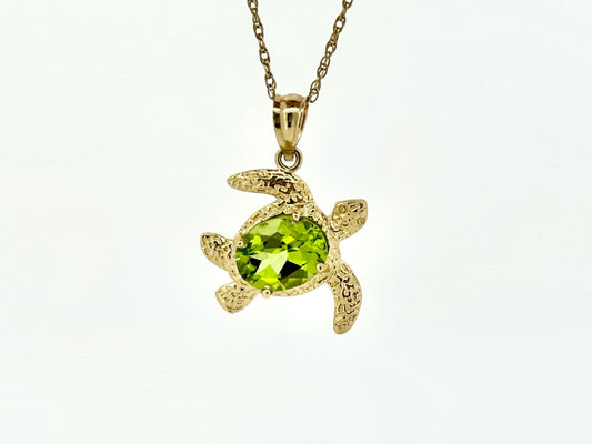 14K Gold Turtle Pendant Peridot Pendant Hawaiian Diamond Peles Tears - Birthday Gift for Her Gift For Mom Turtle Necklace Peridot Necklace