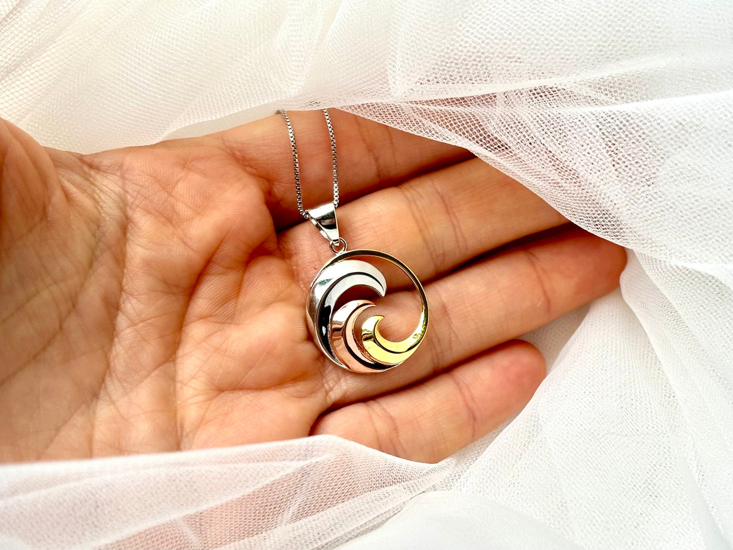 Hawaiian Wave Necklace 925 Sterling Silver 3 Color Rhodium 14k Gold Plated chain Cute Gift for Wife Mom Girlfriend Surf surfer ocean MD