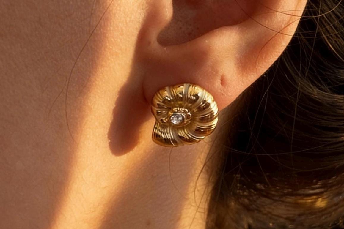 Shell Stud Earrings – Dainty Gold Studs with Shell Charm | Gift for Her