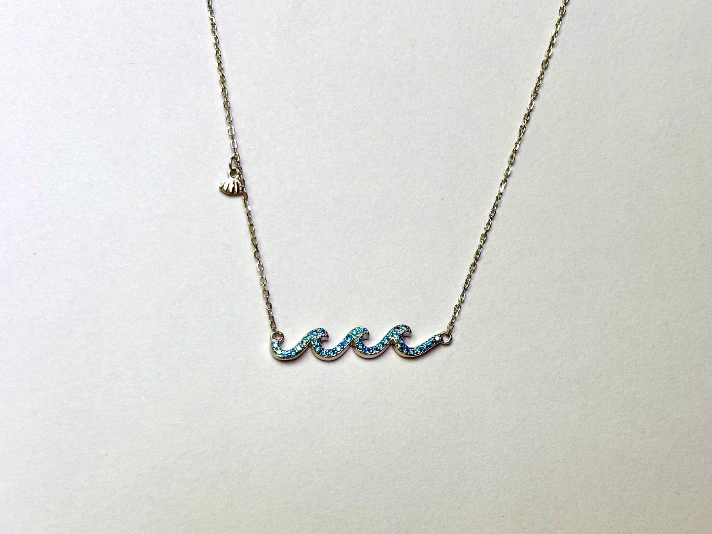 Hawaiian Blue Wave Necklace with Shell Charm
