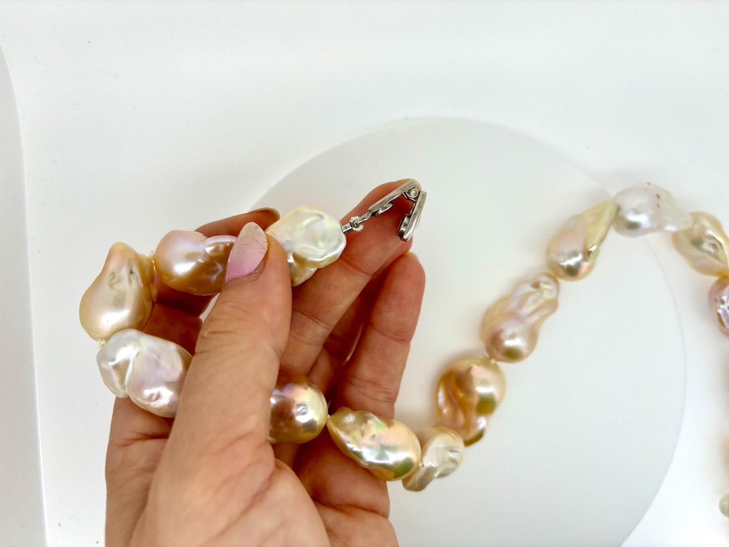 Genuine Natural Baroque Pearl Necklace 925 Sterling Silver Magnet Closure Elegant White Pearl Necklace Birthday Gift for Her Gift for Mom