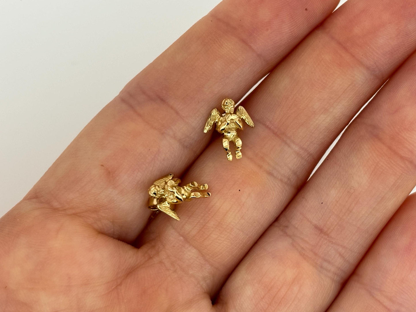 14K Solid Gold Guardian Angel Stud Earrings Loving Angel Earrings Gold Earring Valentines Gift for her Birtday Gift for Mom Protective Studs