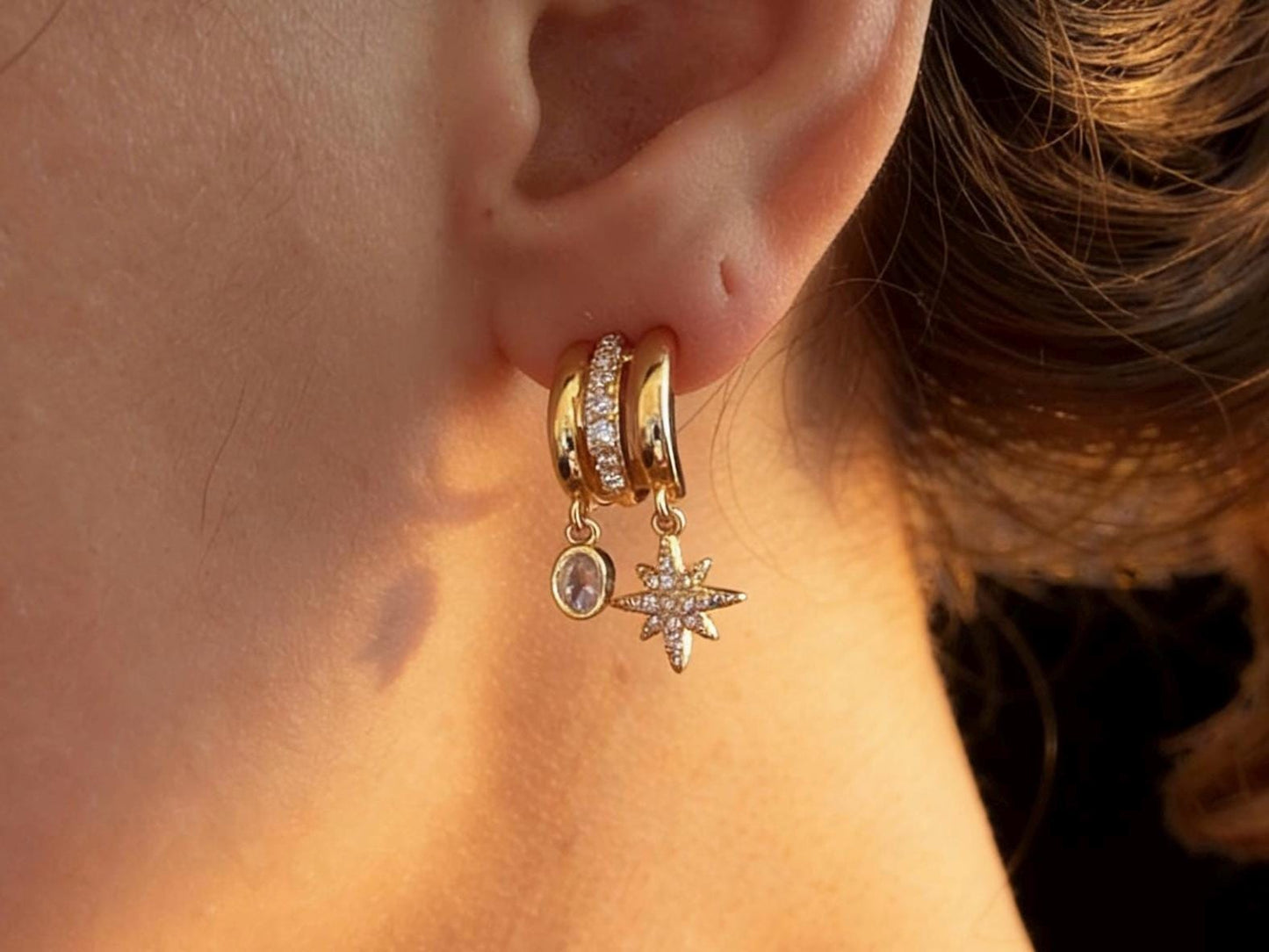 North Star Earrings – Stackable Gold Plated Stainless Steel | Celestial Jewelry