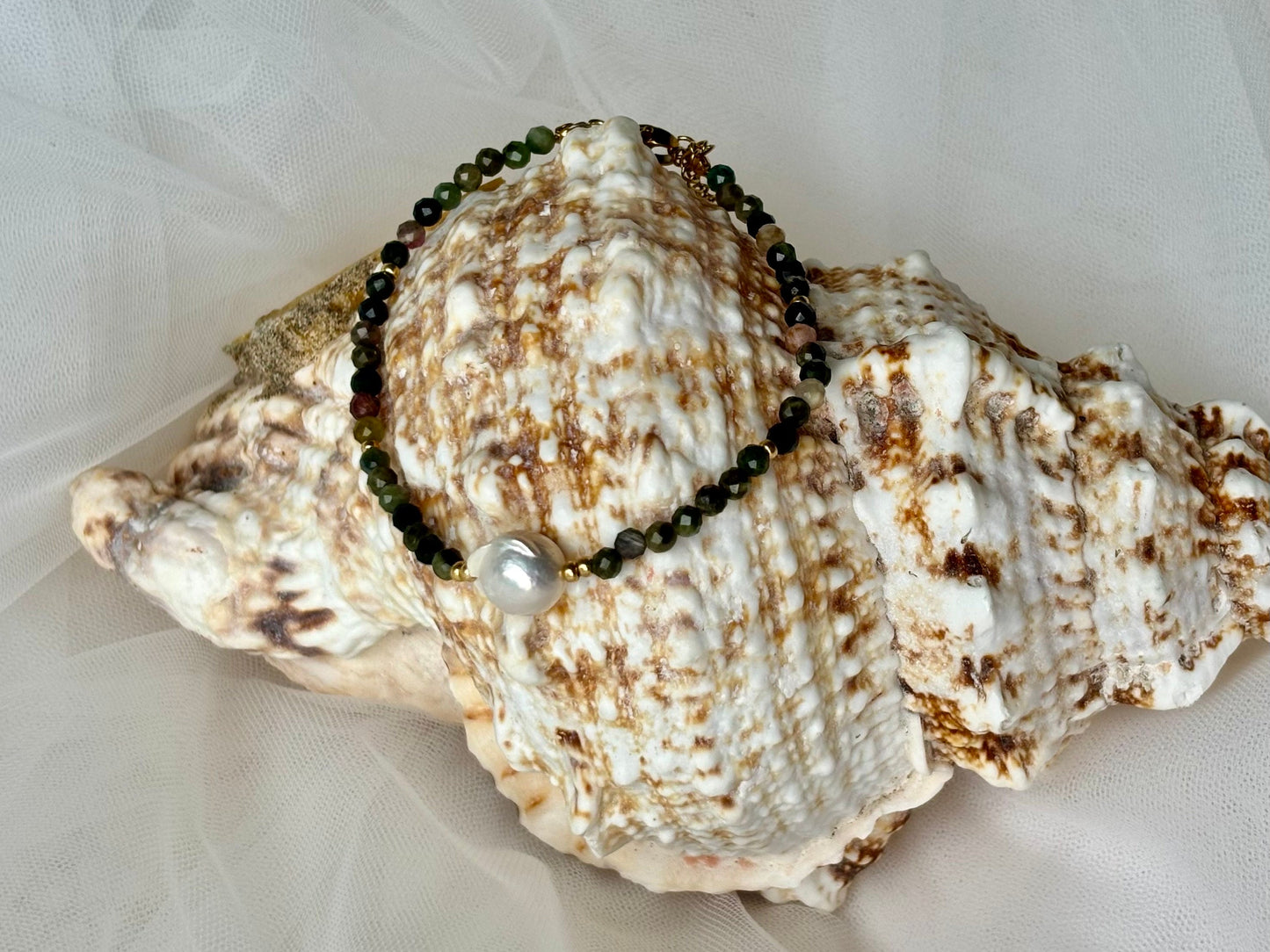 Healing Crystal Birthstone October Bracelet Genuine Freshwater White Pearl Rainbow Tourmaline Bracelet Adjustable Tarnish Free Gift For Her