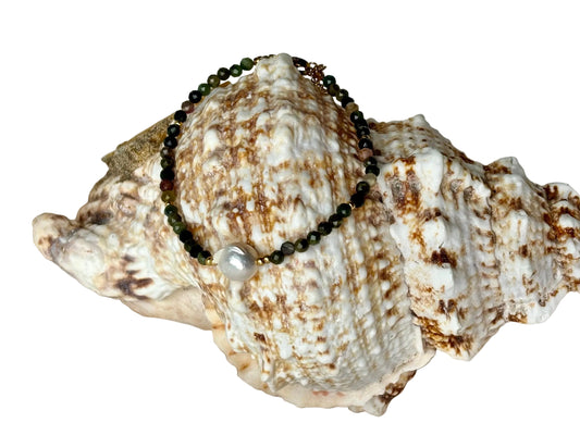 October Birthstone Bracelet – Adjustable Tourmaline & Freshwater Pearl Jewelry Gift