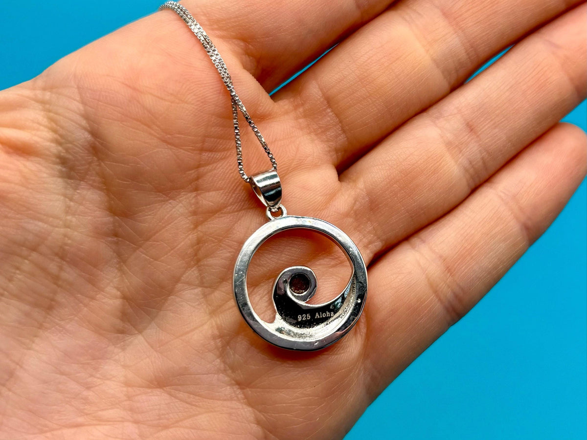 Koa Wood Wave Necklace, Rhodium Sterling Silver Beach Pendant, hawaii, ocean, gift – handmade Hawaiian jewelry, Island Goddess Jewelry