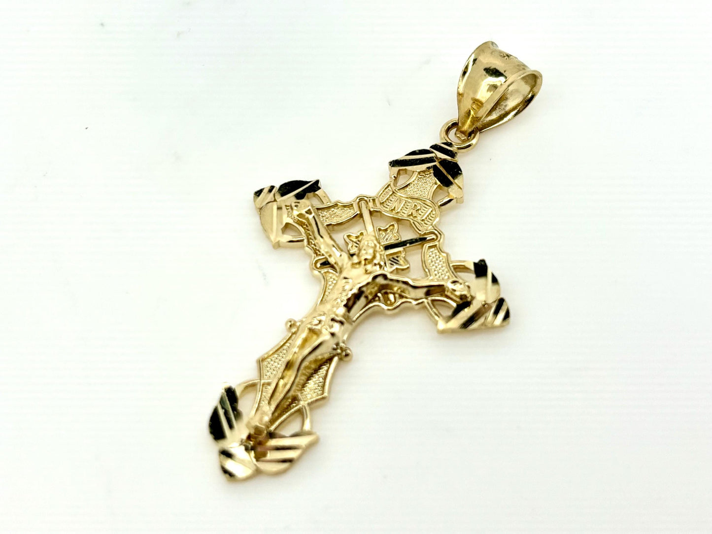 14K Solid Yellow Gold Cross Necklace Jesus Christ Pendant Giant Elegant Christian Gift for her Chritian Gift for Wife Christmas Gift