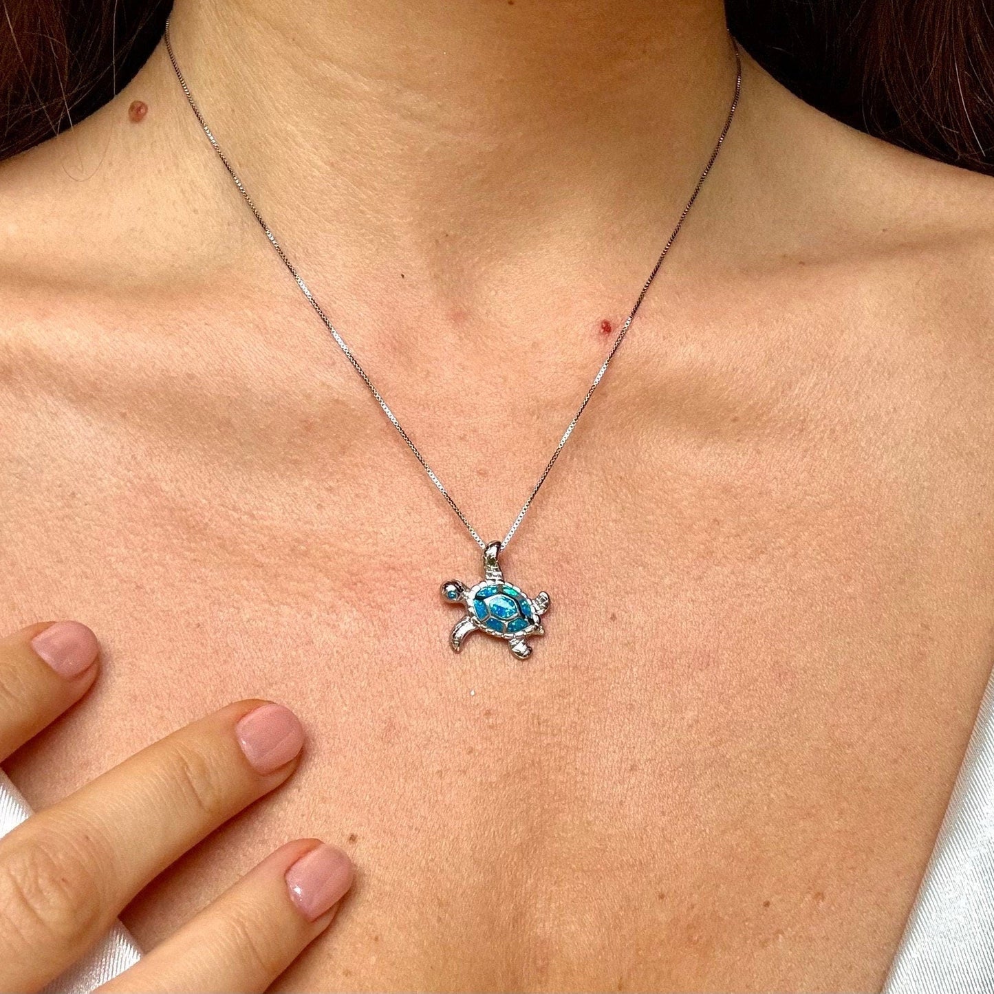 Blue Opal Turtle Necklace