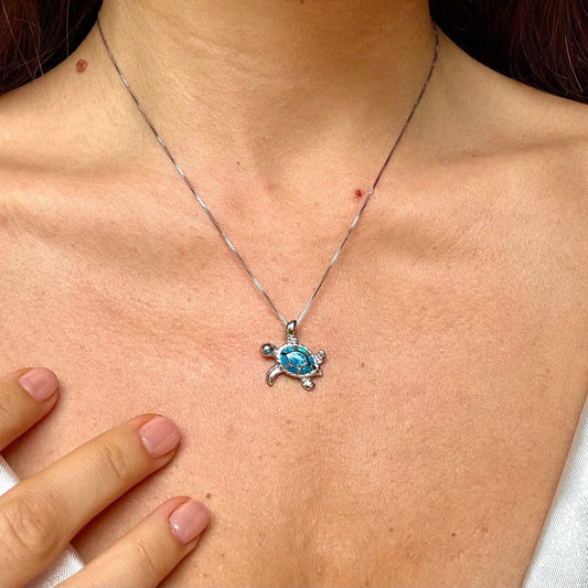 Blue Opal Turtle Necklace