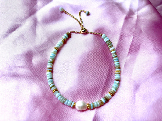 Amazonite Genuine Natural Freshwater White Pearl Bracelet, Birthday Gift for Her Girlfriend - Grandma Gift Gold Bracelet Crystal Healing