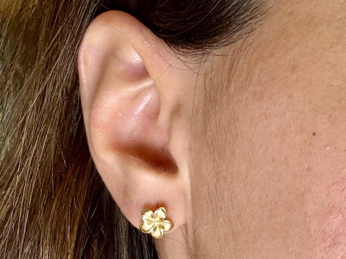 14K Solid Gold Plumeria Flower Studs Gold Earrings Gold Studs Birthday Gift for her Gift for Mom Flower Earrings