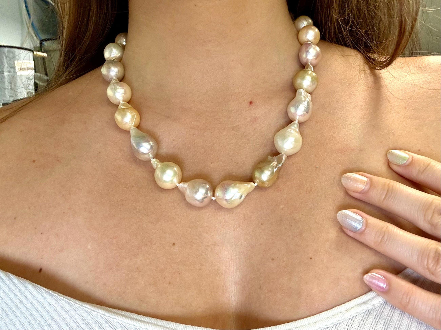 Genuine Natural Baroque Pearl Necklace 925 Sterling Silver Magnet Closure Elegant White Pearl Necklace Birthday Gift for Her Gift for Mom