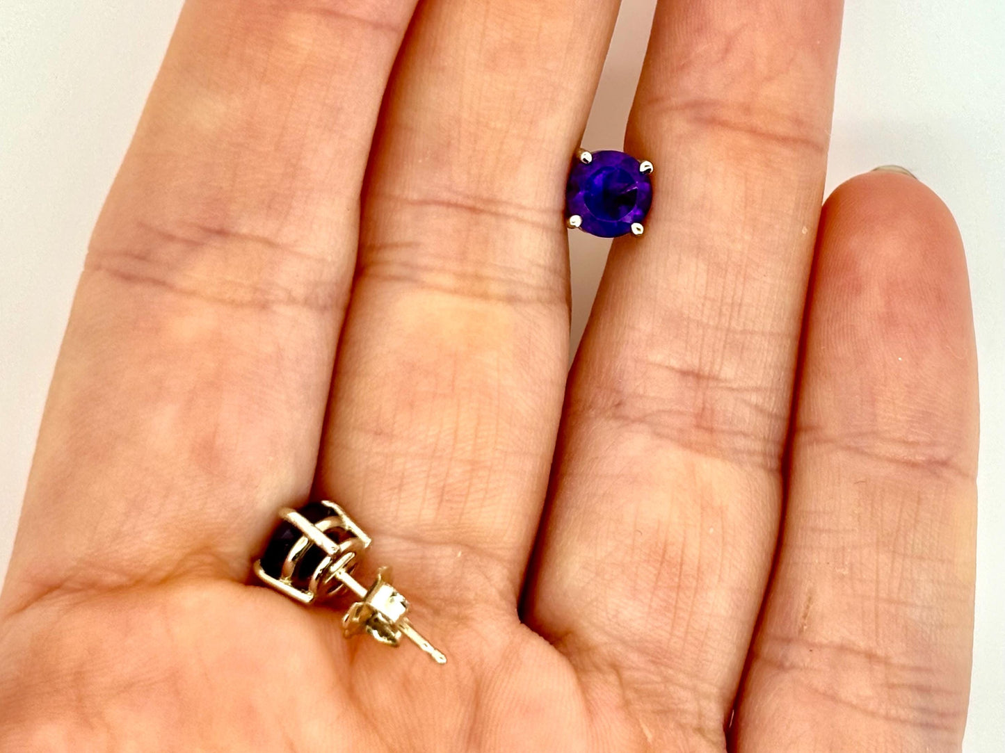 14k Solid White Gold Amethyst Earrings, February Birthstone, Birthday Gift For Her, Gift For Mom, Anniversary Gift, Elegant Amethyst Stud