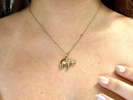 14K Solid Gold Elephant Pendant Necklace – Gift for Her, Mom, Wife, Daughter, Birthday, Anniversary, Protective Good Luck Jewelry