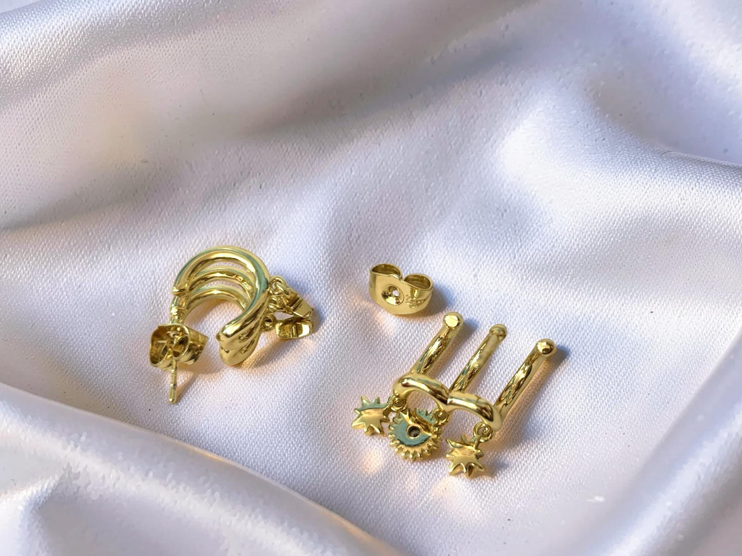 North Star Earrings – 14K Gold Plated Stackable Gold Earrings with Sparkling Cubic Zirconia