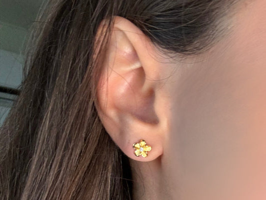 Hawaiian 925 Sterling Silver 14K Gold Plated Plumeria Stud Earrings Cute Gift for Wife Flower Mom Girlfriend sister Stone shiny CZ