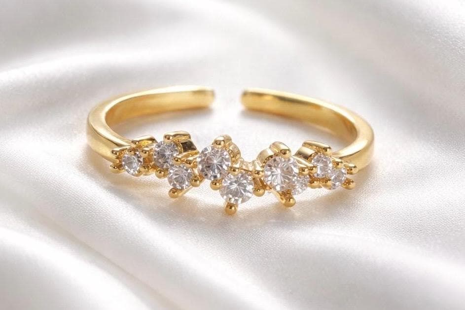 Adjustable Stackable Ring - Stainless Steel 9 Stone Cubic Zirconia Jewelry
