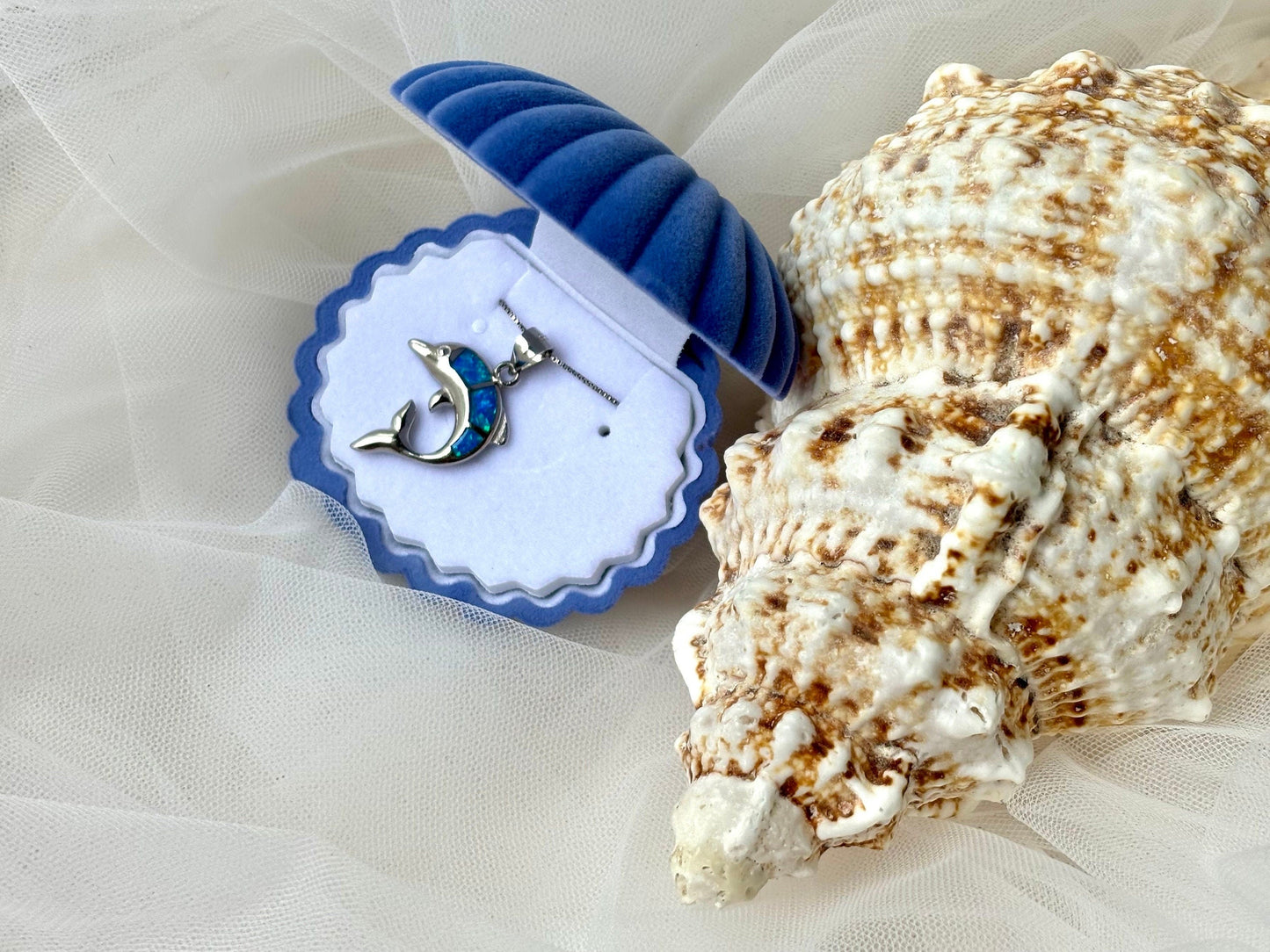 Hawaiian Dolphin Necklace 925 Sterling Silver Waterproof with Blue Opal and CZ, Sealife Birthday Gift for Her Gift for Mom, Girlfriend