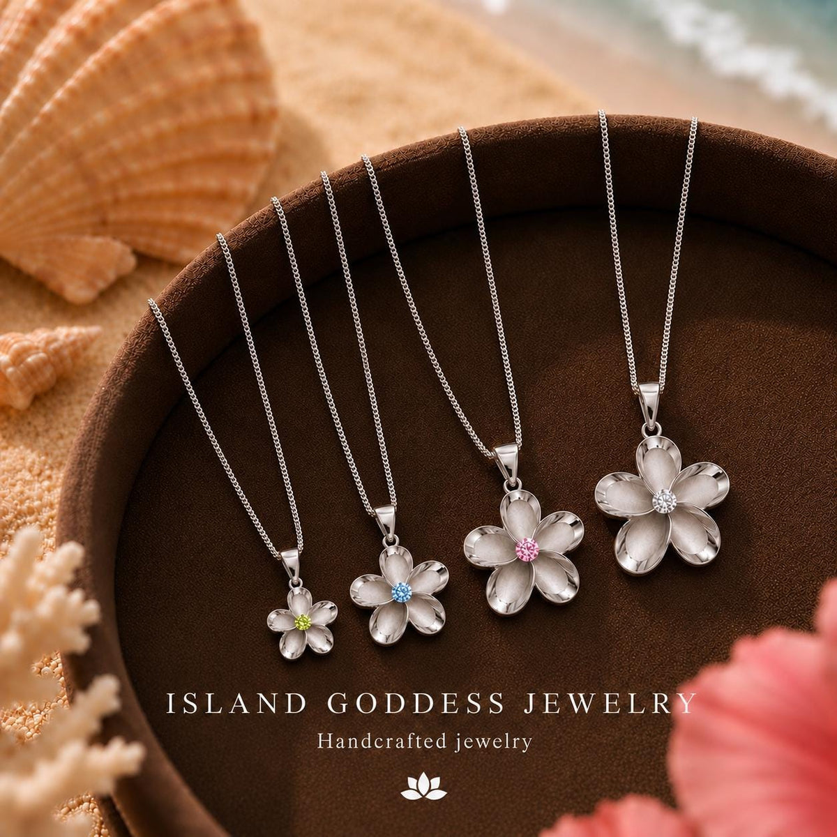 Plumeria Flower Necklace, Pink Cubic Zirconia, 925 Sterling Silver, gift for her, mothers day gift, gift for mom – handmade Hawaiian jewelry, Island Goddess Jewelry