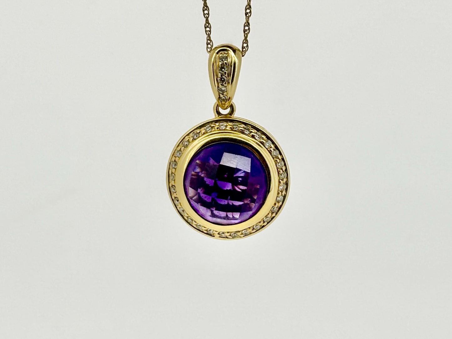 14K Yellow Gold Amethyst Pendant with Diamonds | Purple Jewelry | February birthstone | Gift for her birthday, anniversary Gold Necklace