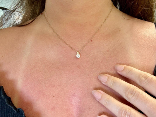 14K Yellow Gold Diamond Pendant Necklace - 0.65ct Round Solitaire Diamond Necklace Dainty Gold Pendant - Minimalist Jewelry - Gift for Her