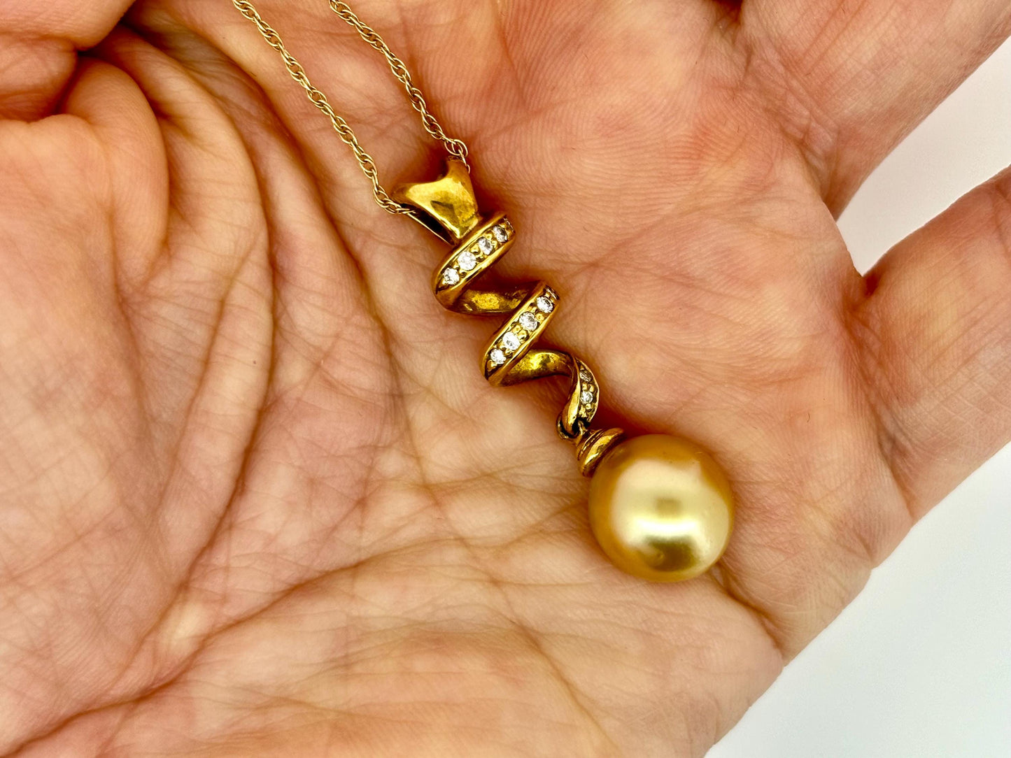 Genuine Golden South Sea Pearl Necklace - 18K Yellow Gold with 0.11 ct Diamond - Perfect Gift for Birthday, Anniversary, Wedding