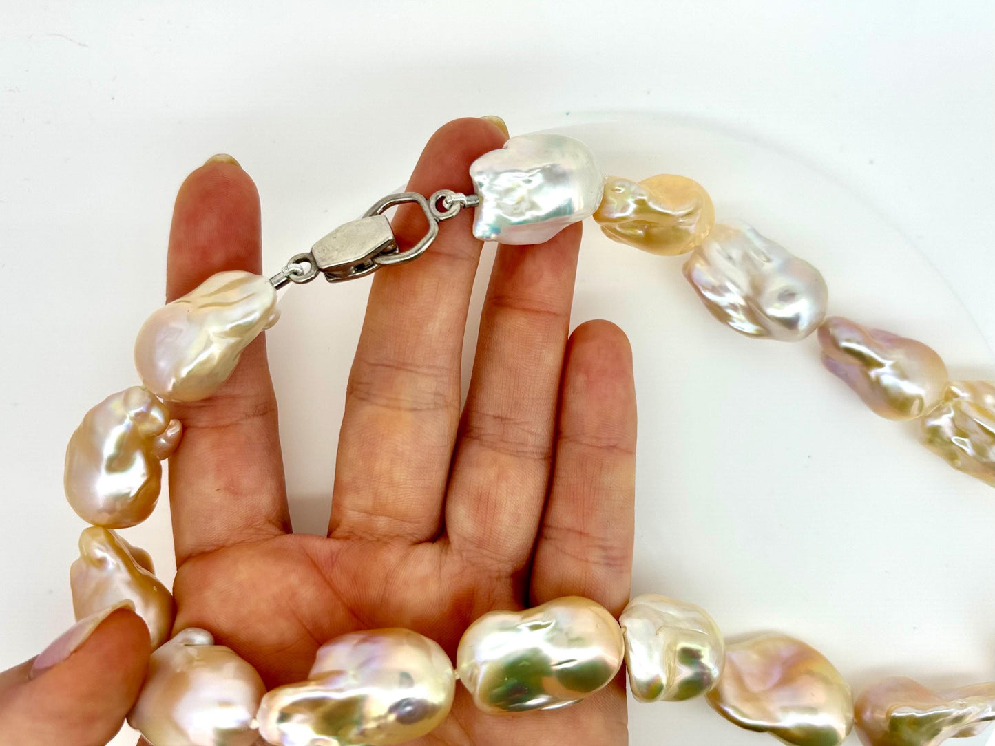 Genuine Natural Baroque Pearl Necklace 925 Sterling Silver Magnet Closure Elegant White Pearl Necklace Birthday Gift for Her Gift for Mom