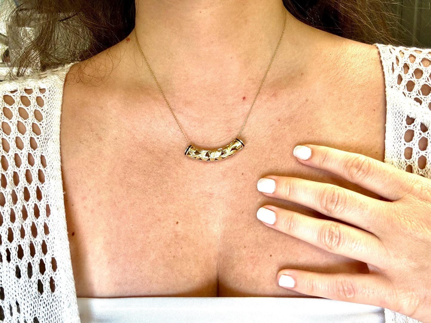 14K Solid Gold Hawaiian Barrel Pendant Flower Pendant Slider Necklace Gold Pendant Birthday Gift for her Gift for Mom Flower Puka Bead Scrol