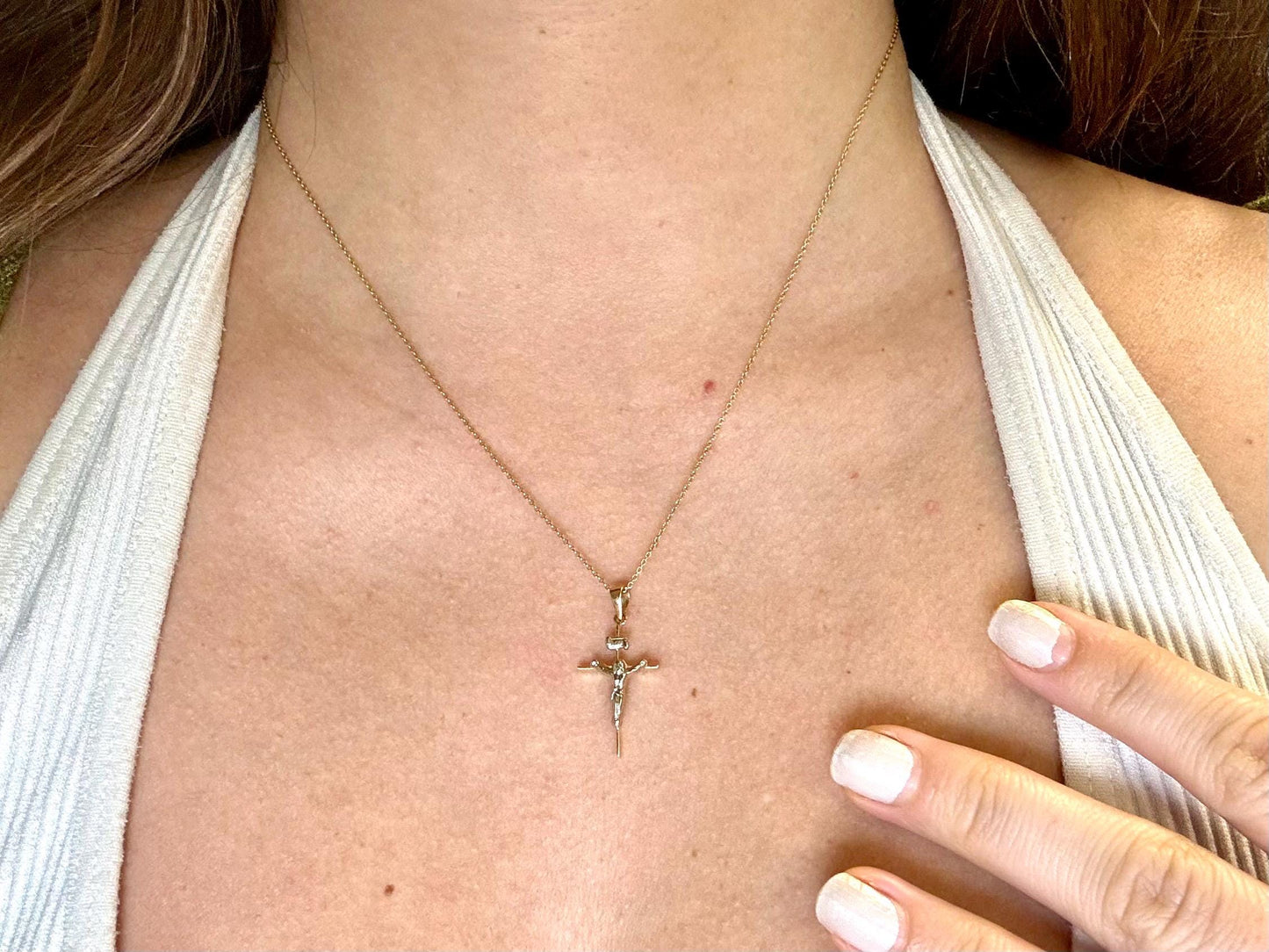 14K Solid Yellow Gold Cross Necklace Jesus Christ Pendant Giant Elegant Christian Gift for her Chritian Gift for Wife Christmas Gift