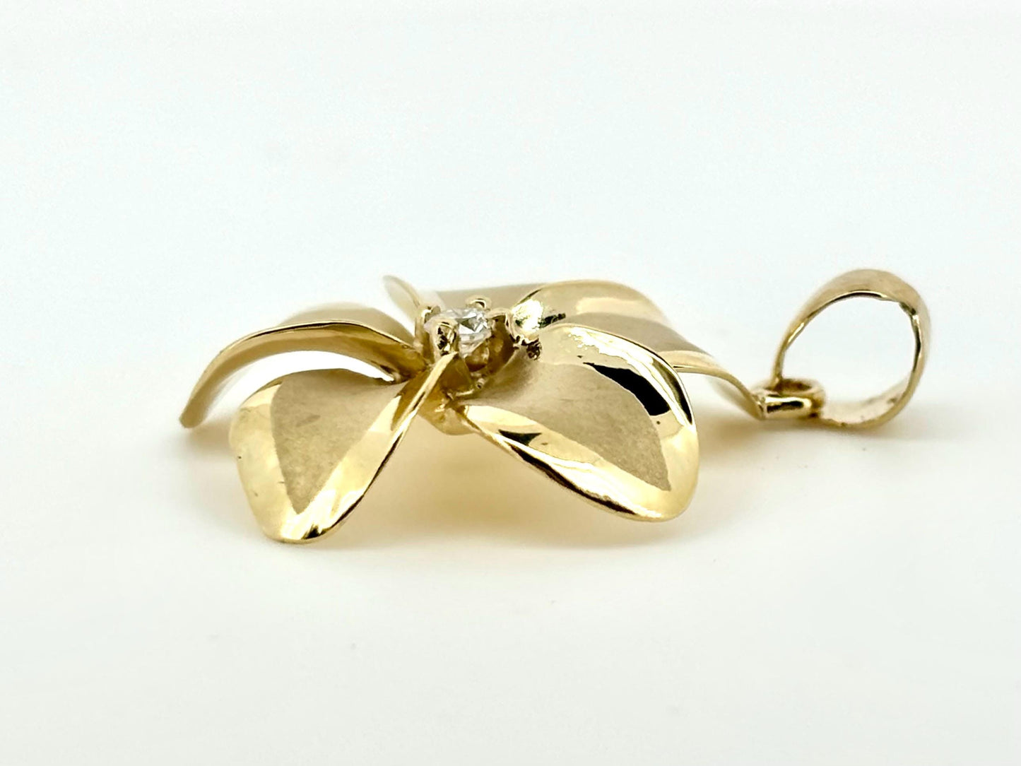 14K Solid Gold Plumeria Pendant Flower Pendant Necklace Gold Pendant Birthday Gift for her Gift for Mom Flower Necklace Diamond Pendant