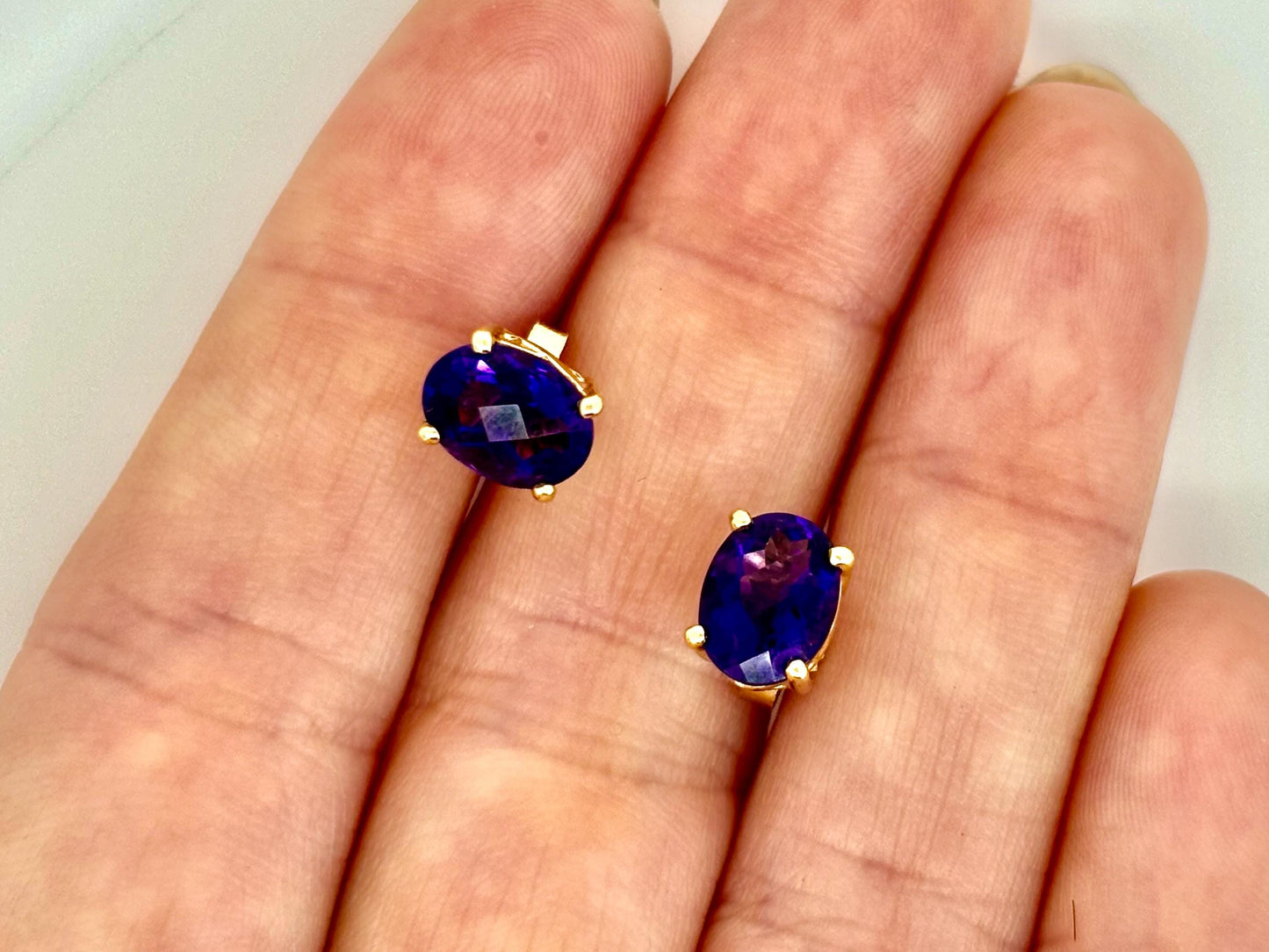 Amethyst Harmony Earrings | 14k Solid Gold Oval Studs |