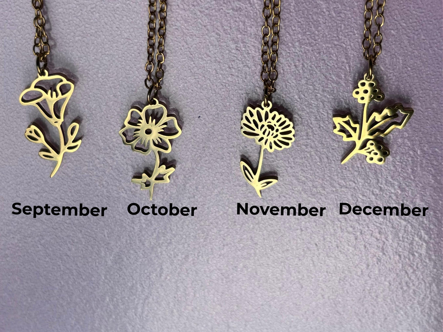 Birth Flower Necklace Stainless Steel 18K Gold Plated Necklace with Chain Birthday Gift for Her - Gift for Mom , Gift for Girlfriend