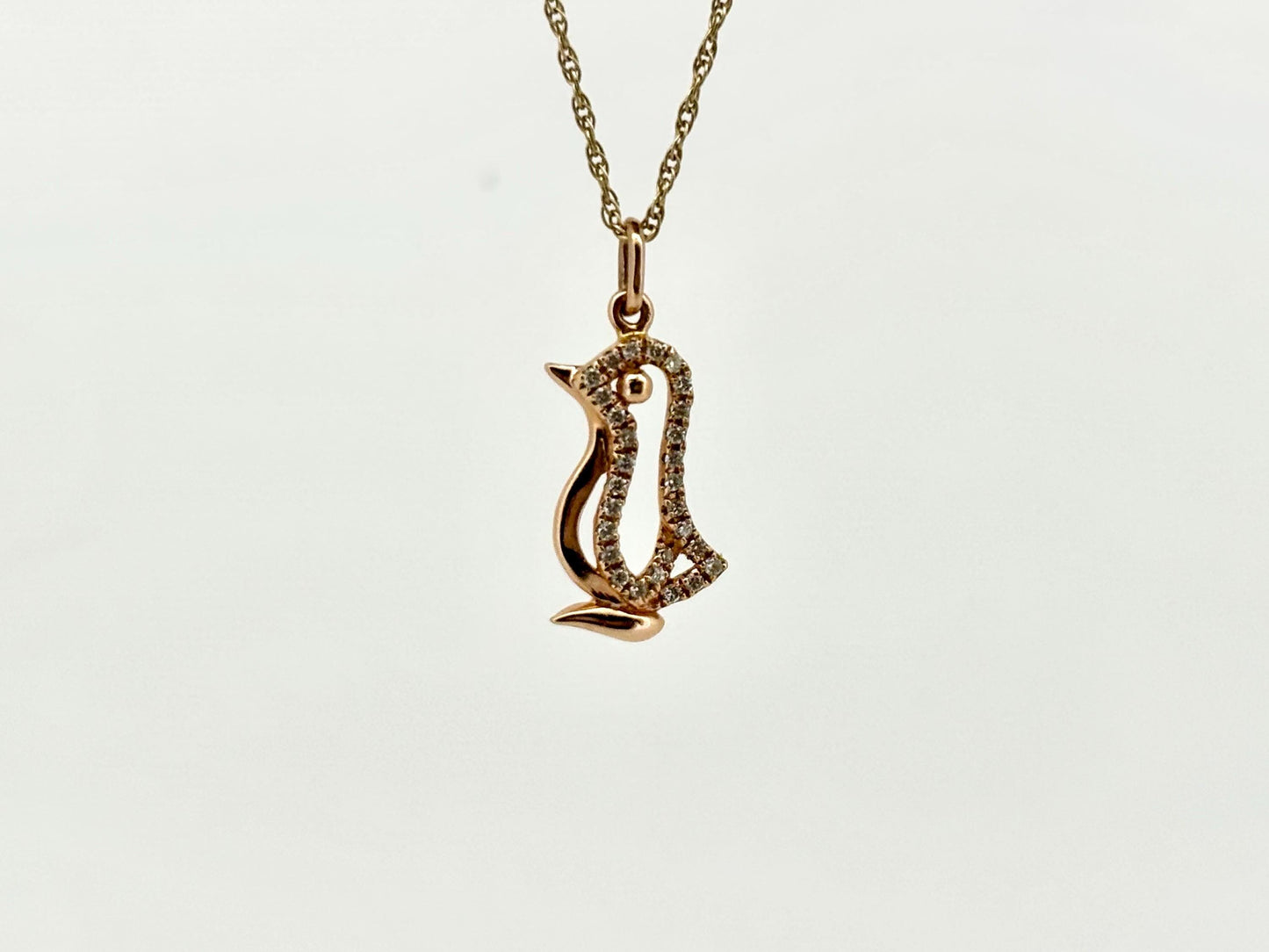 14K Rose Gold Penguin Pendant, Dainty Bird Necklace Bird Pendant Diamond Charm, Animal Diamond Pendant Gift for Her Birthday, Anniversary