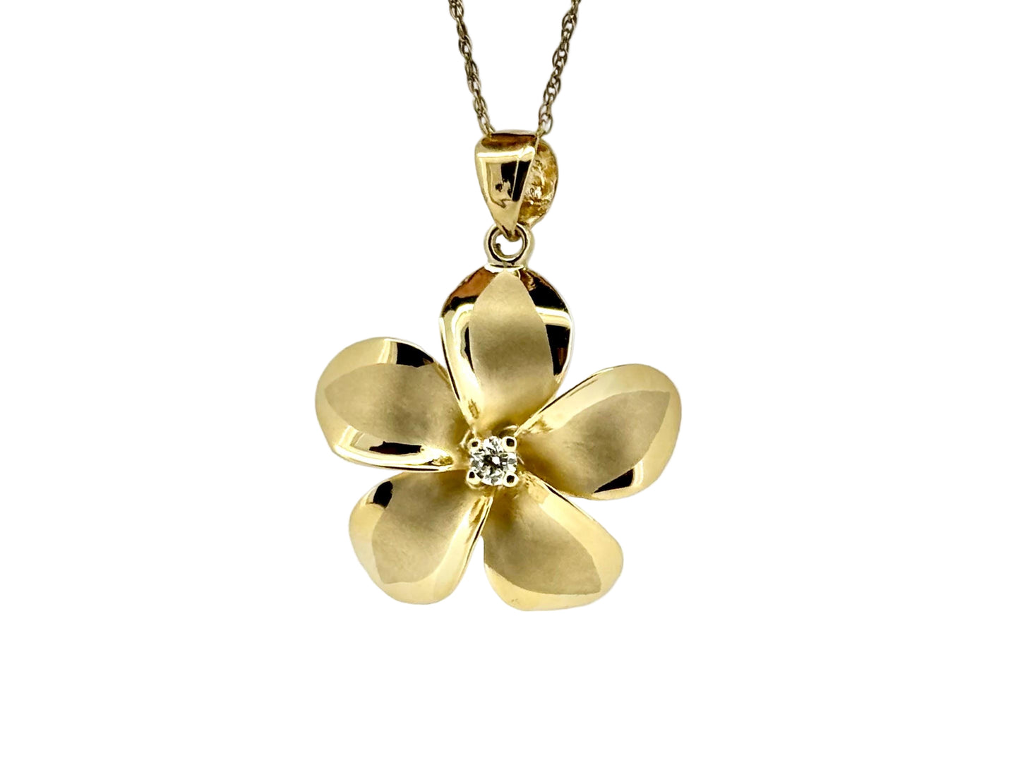 14K Solid Gold Plumeria Pendant Flower Pendant Necklace Gold Pendant Birthday Gift for her Gift for Mom Flower Necklace Diamond Pendant