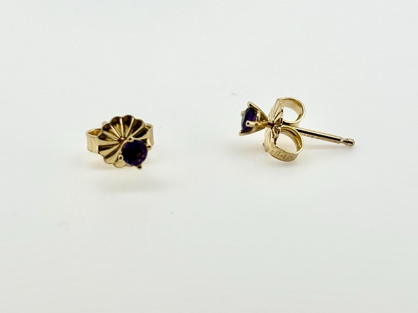 14k Solid Yellow Gold Amethyst Stud Earrings, February Birthstone, Small Amethyst Earrings, Gift For Her, For Mom, Dainty Everyday Jewelry