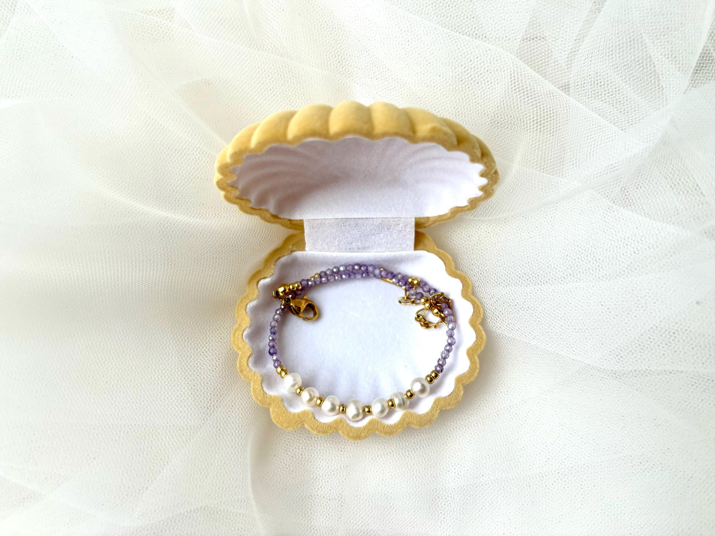 Amethyst Genuine Natural Freshwater White Pearl Waterproof Bracelet, Adjustable Gold Stainless Steel Elegant Gift for Girlfriend Sister Wife