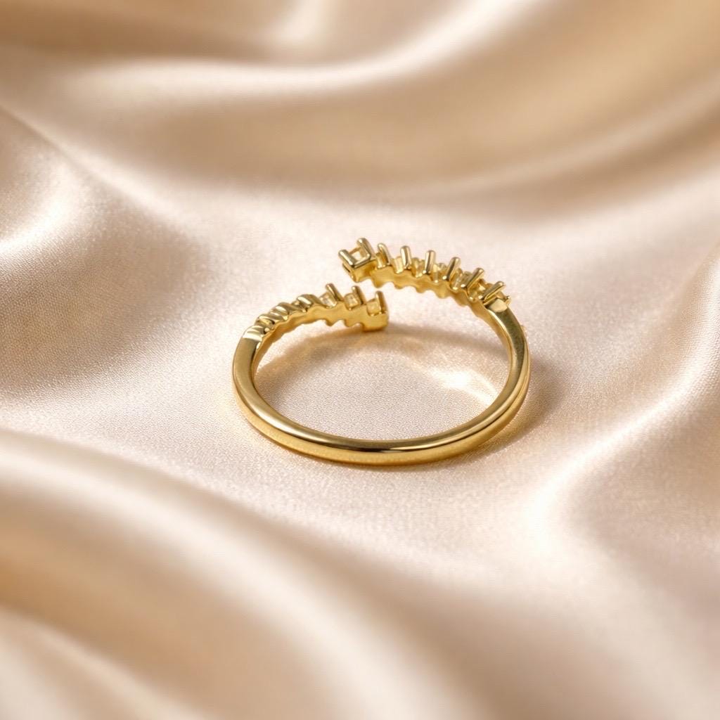 Star Ring Adjustable Gold Plated Ring With Cubic Zirconia – Stackable Celestial Jewelry