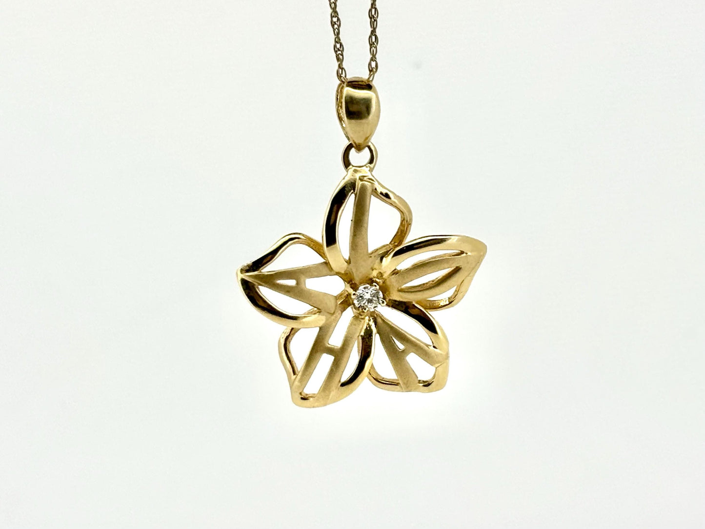 14K Solid Gold ALOHA Plumeria Pendant Flower Pendant Necklace Gold Pendant Birthday Gift for her Gift for Mom Flower Necklace ALOHA Pendant