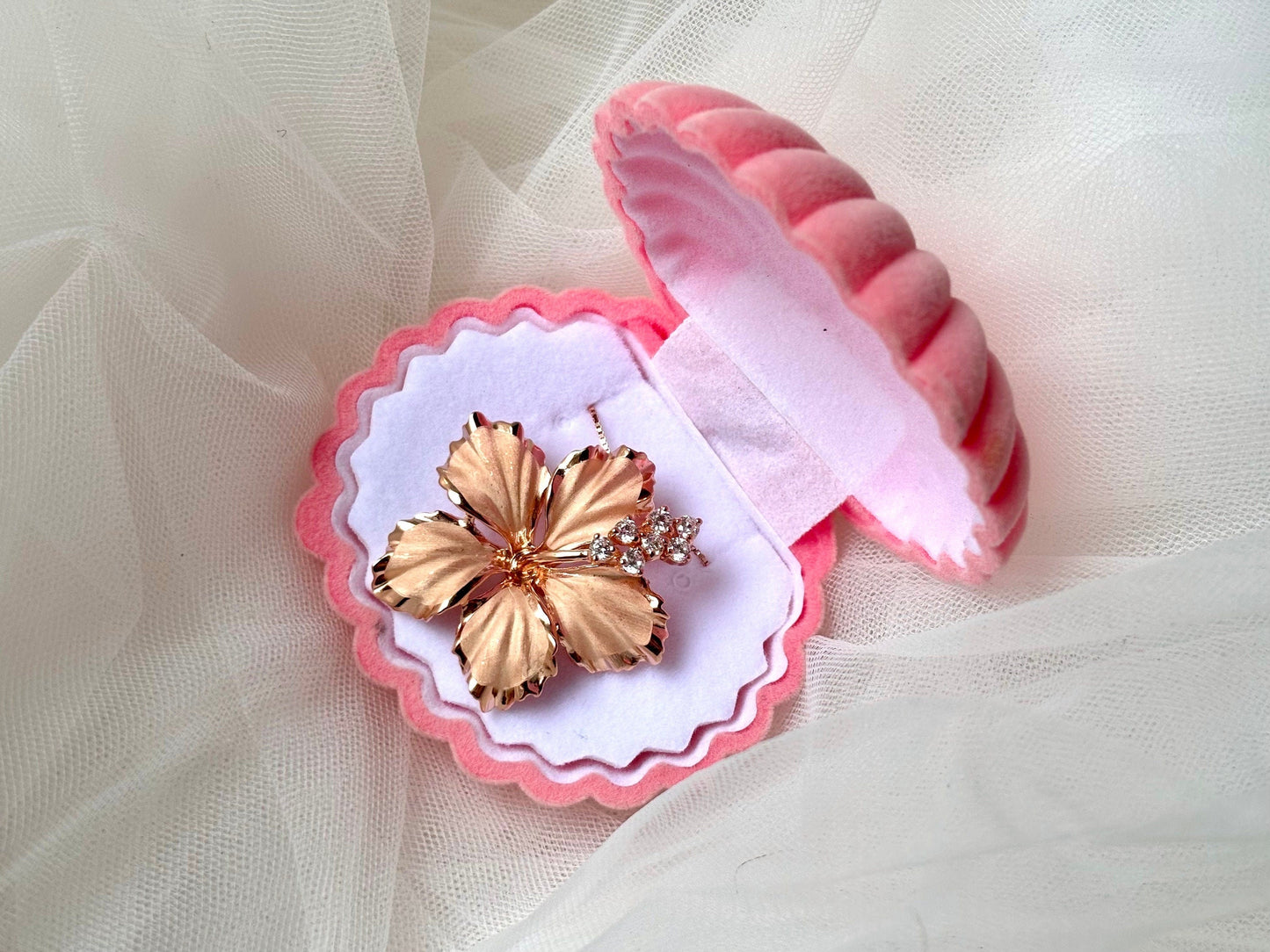 Hawaiian Hibiscus Flower elegant Necklace 925 Sterling Silver 14K Rose Plated CZ stone with chain Cute Gift for Mom Mother Wife Girlfriend