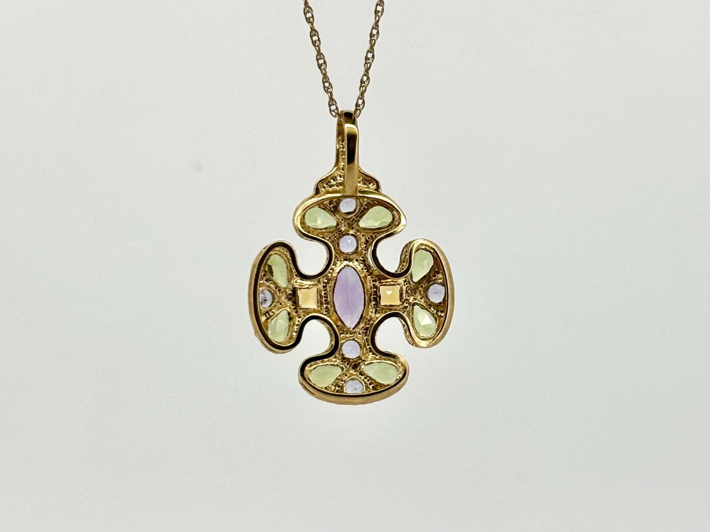 14K Yellow Gold Multi-Gemstone Pendant ,Tanzanite Citrine Peridot Amethyst Pendat , Colorful Jewelry Birthday gift, anniversary gift for her