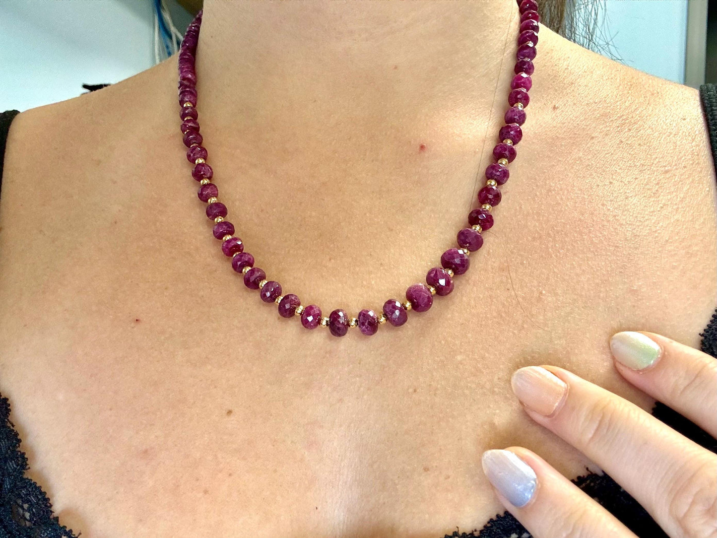 Ruby Necklace Beaded Necklace Gift for Girlfriend Gold Filled Tarnish Free Birthday Gift For Her