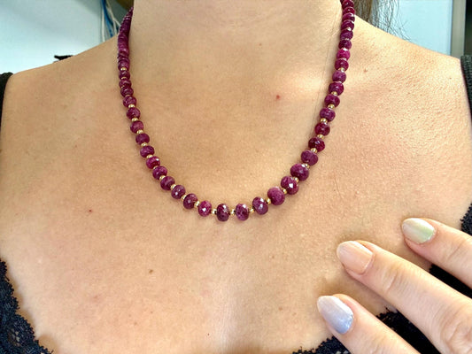 Ruby Necklace Beaded Necklace Gift for Girlfriend Gold Filled Tarnish Free Birthday Gift For Her