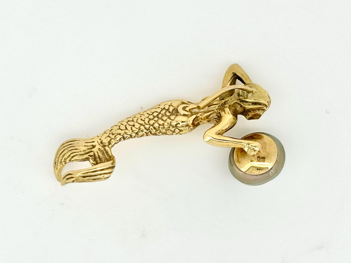 The Siren’s Pearl – 14K Gold Mermaid Pendant with Tahitian Black Pearl